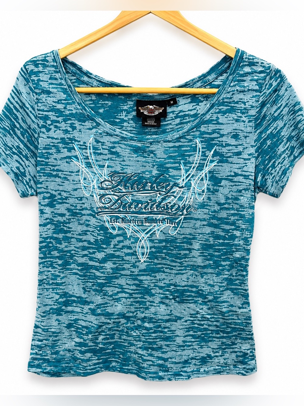 Vintage Harley-Davidson Burnout Tee Y2K Turquoise